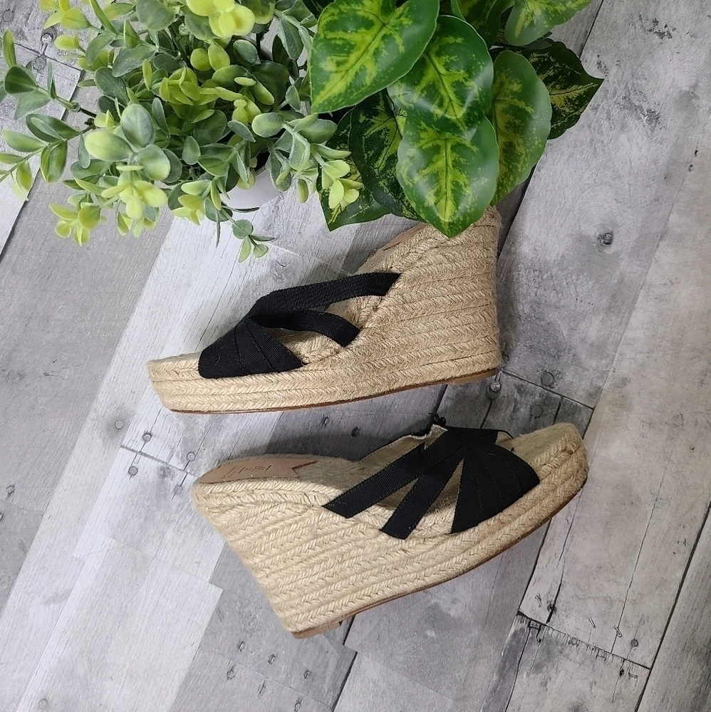 Stubbs & Wootton Size 11 Grace Rib Black Espadrille Wedges